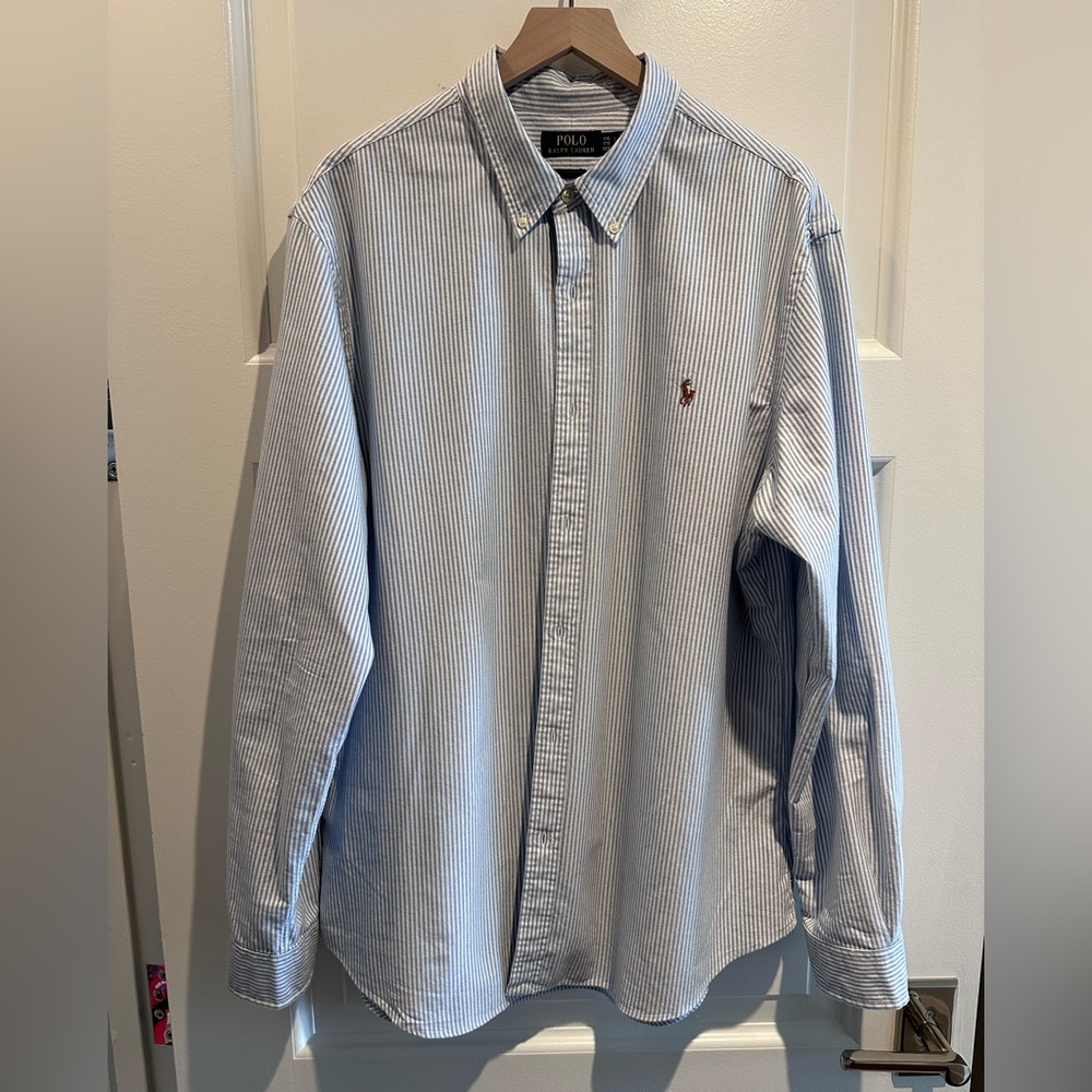 Polo Ralph Lauren Blue/White Stripe Oxford  Button Down Shirt. Men’s XXL Slimfit